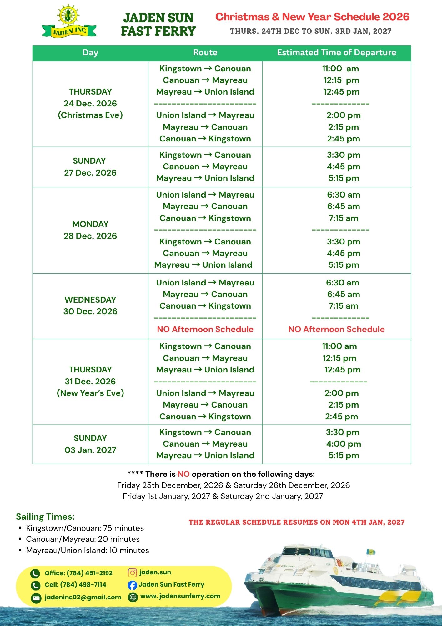 Jaden Christmas Schedule