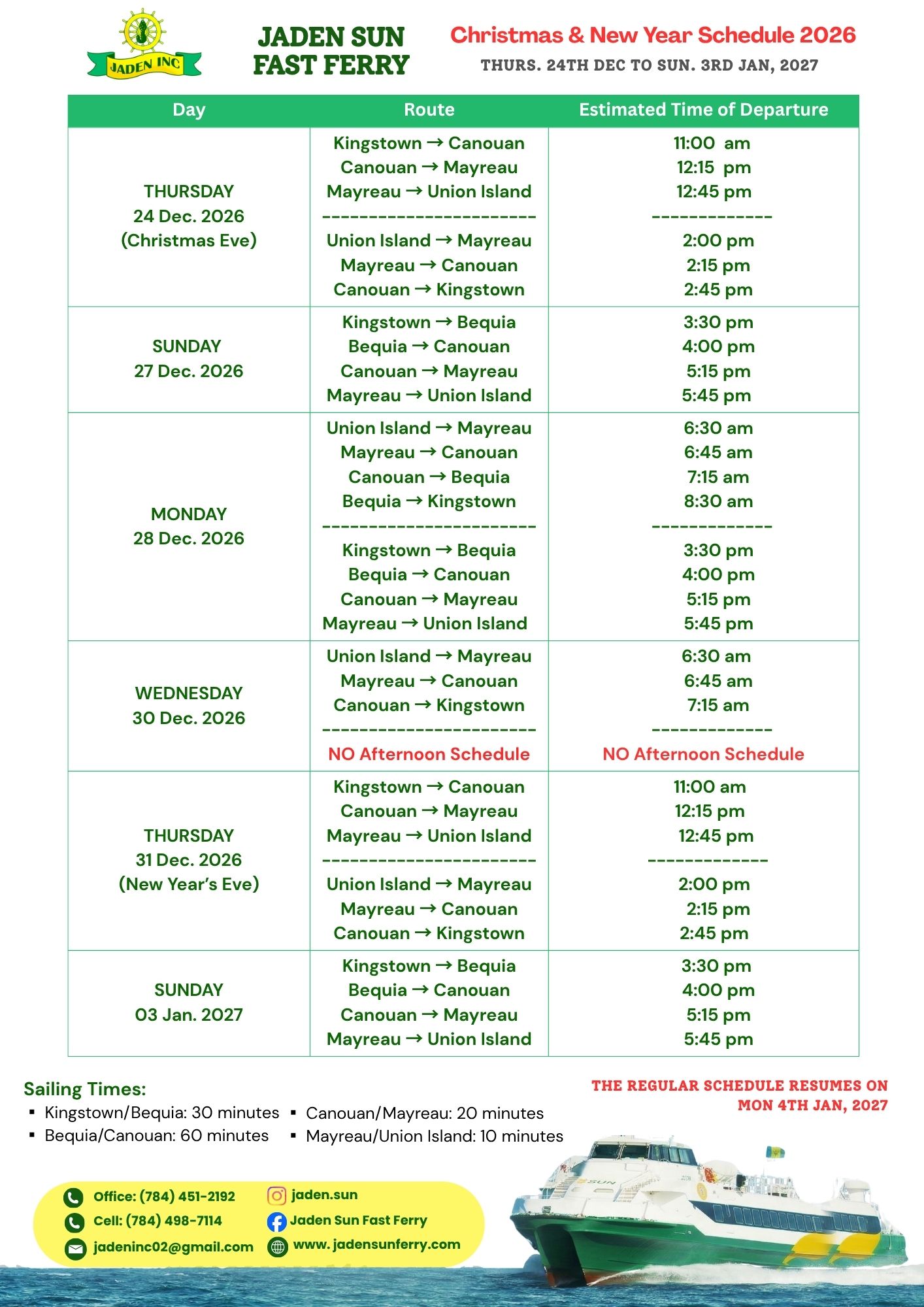 Christmas & New Year’s Schedule 2026