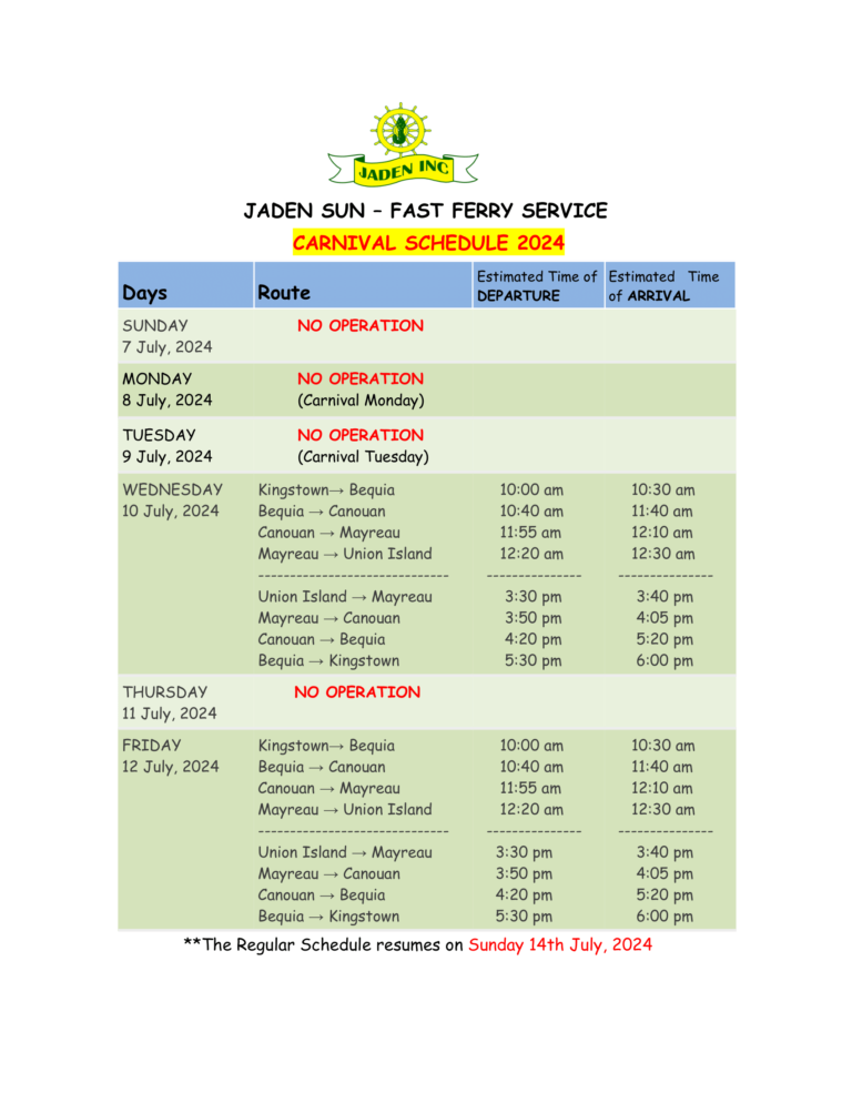 Carnival Schedule Jaden Sun