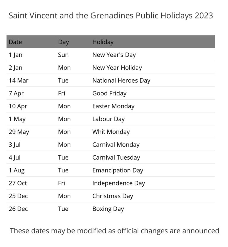 Public Holidays Schedule 2023 Jaden Sun